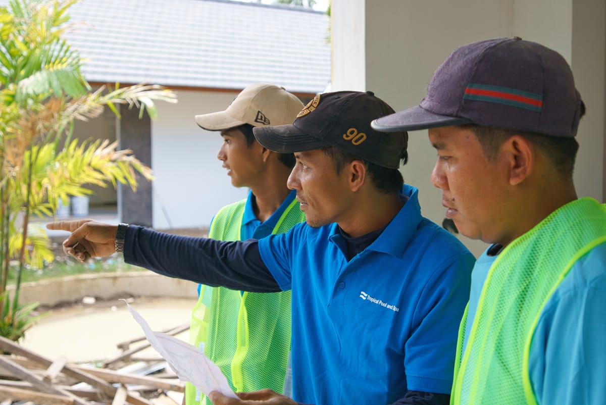 Swimming pool under construction on a Bali site