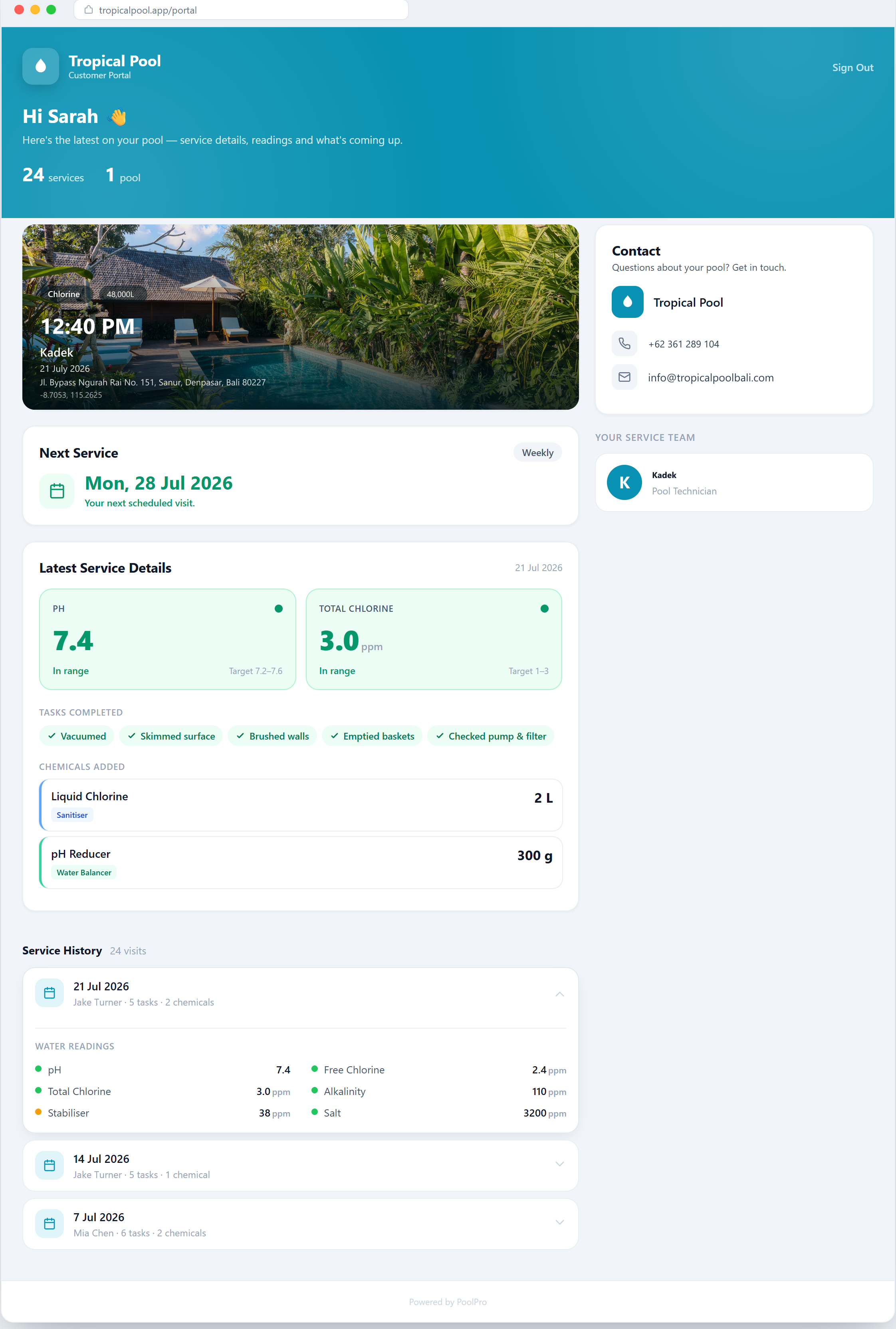 The Tropical Pool customer portal on a computer